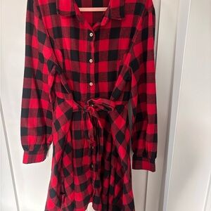 ChicSoul Plaid Button-Down Midi Dress | Tie Waist | Size 2XL